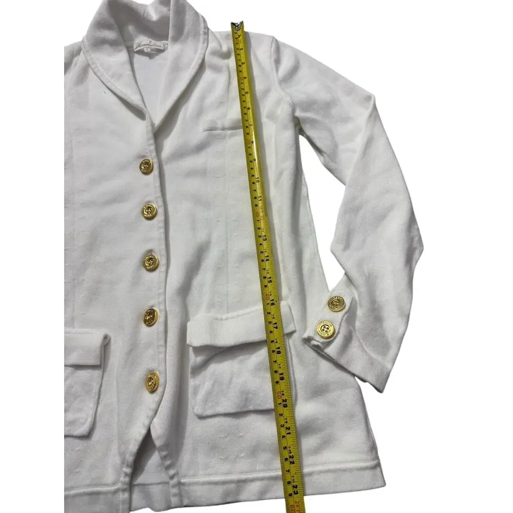 Mini Rose Women’s White Blazer Jacket S Cotton Nylon Spandex Gold Buttons - Picture 12 of 12